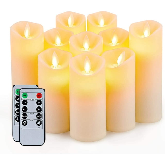 Merrynights 10PCS Flickering Flameless Pillar Candles, Battery Operqted LED Candles with Timer