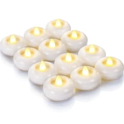 Merrynights Flameless Floating LED Tealights, 2 Inch, Battery Operated, Flickering, Waterproof, 100+ Hour, White, 12 Pack