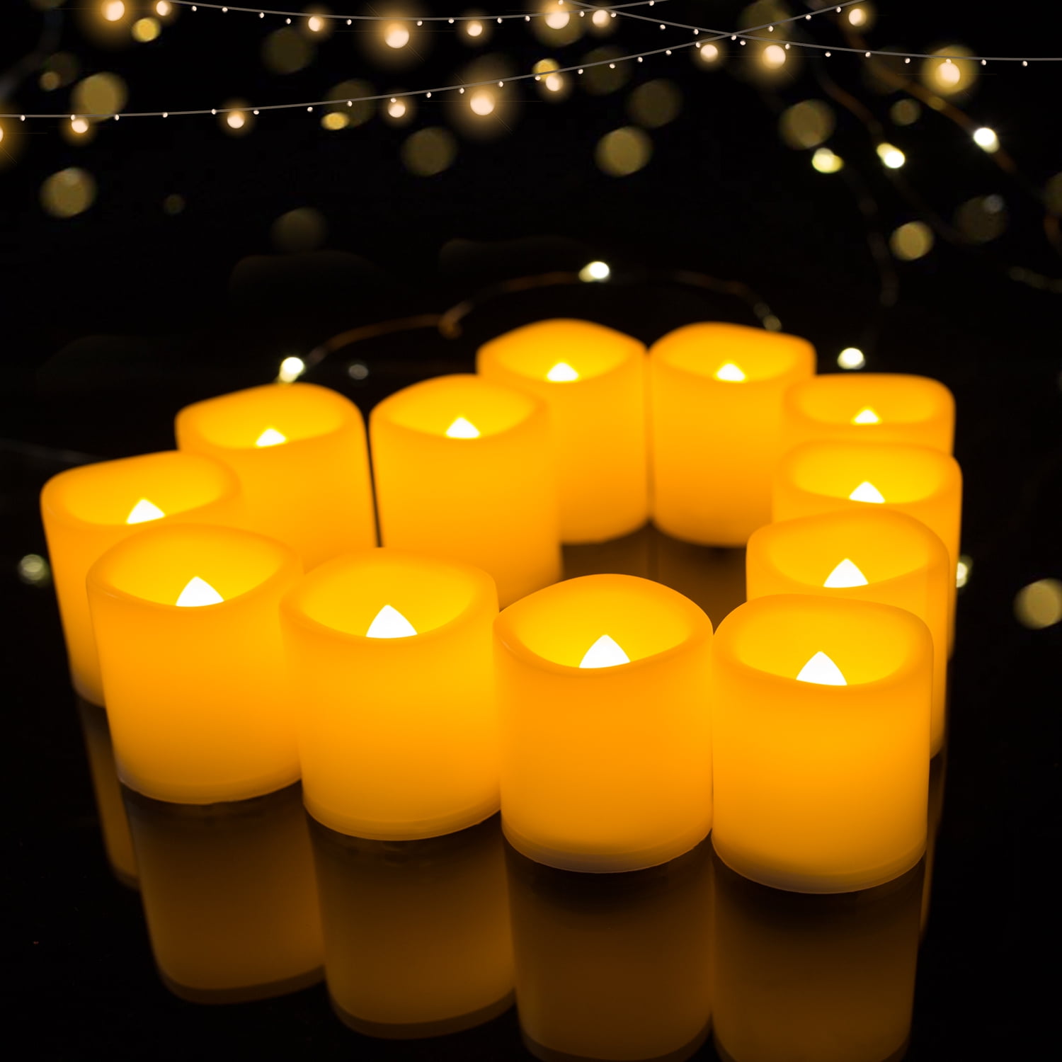 Flameless Tea Light Candles - 24 Pack LED Votive Candles With Warm Yellow Flickering Light, Battery Operated