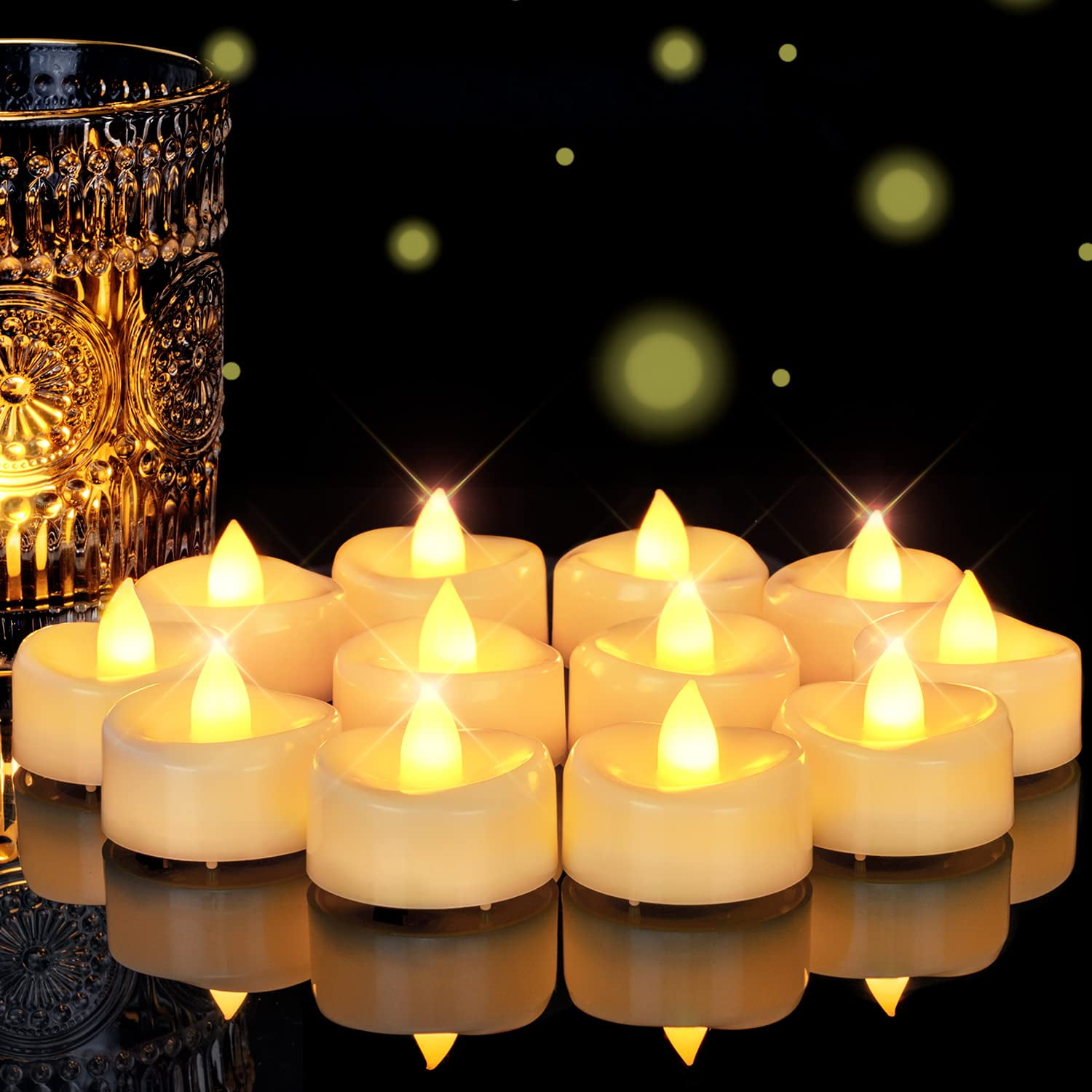 Merrynights Flameless Candles, 12 Pack Tea Lights with Timer, LED Tea