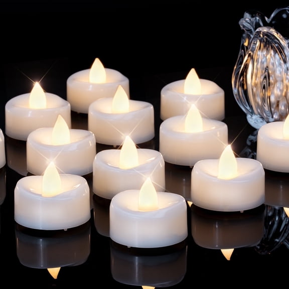 Merrynight LED Candles, Tea Lights Candles Battery Operated Bulk, 24-Pack Long-Lasting 200 Hours Flameless Tealight Candles, Realistic Tea Lights for Halloween Christmas Wedding, 1.5'' D X 1.25'' H