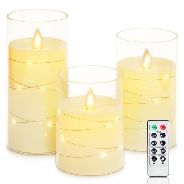 Merrynights Flameless Candles with String Lights, Flickering Battery