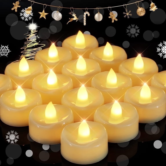 Merrynight Flameless Candles, 24 Pack LED Tea Lights Candles Battery Operated, Last 200+ Hrs Flickering Tea Lights, Flameless Tealight Candles for Halloween Diwali Fall Christmas Wedding