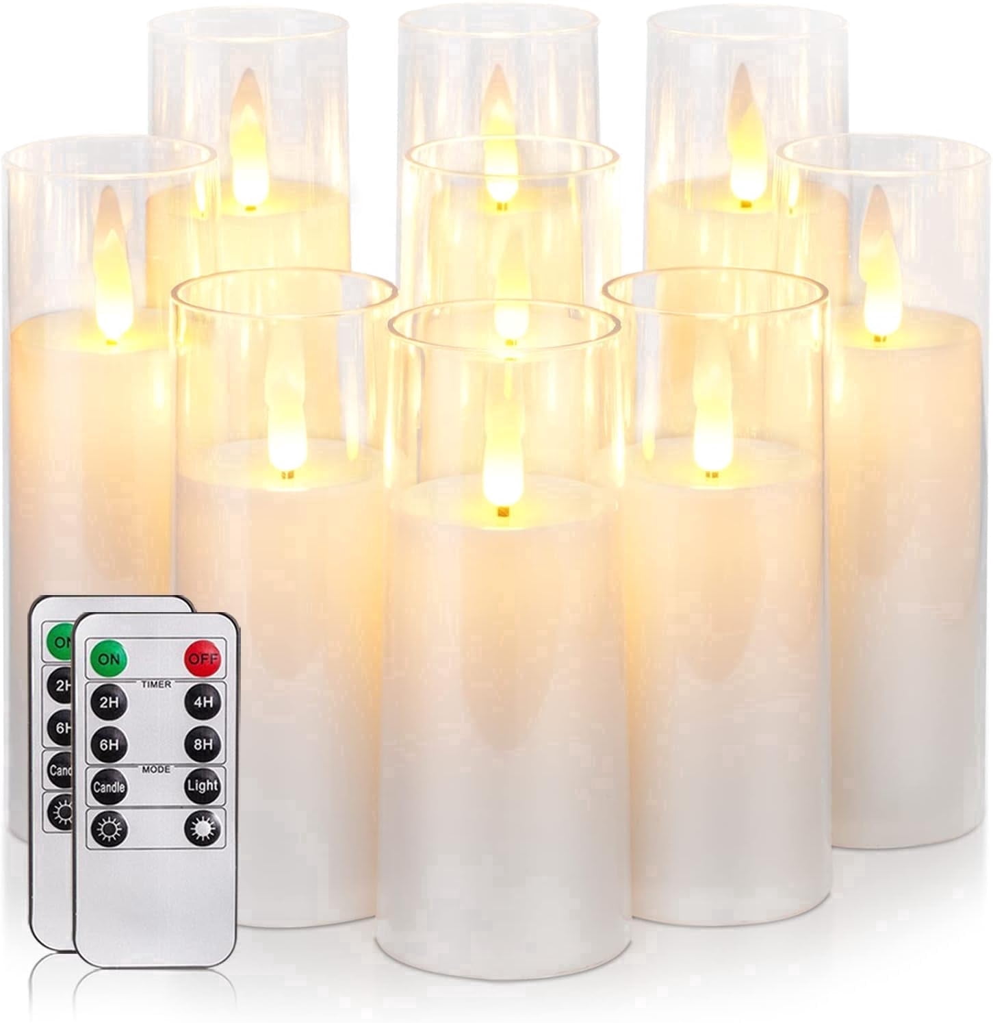 Merrynights Flameless Pillar Candles Modern White Acrylic LED Battery Operated with Remote Control and Timer 9-Piece Set