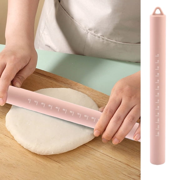 Merryso 10 Inch Silicone Rolling Pin, Non-Stick Stainless Steel Core, BPA-Free w/ Measuring Marks, Pink
