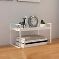 thumbnail image 1 of Merryso 2-Tier White Desktop Storage Rack, Iron Frame Wooden Board Desk Organizer, Space-Saving Student Bookshelf for Office Dorm, Small Countertop Shelf, 1 of 6