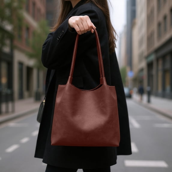 Merryso Tote Bag for Women Large Capacity Soft Vegan Leather Shoulder Handbag for Work College Travel Casual, Brown