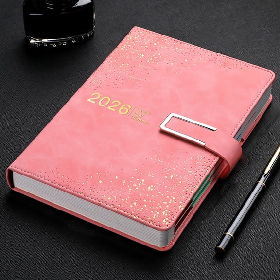 Merryso 2026 Daily Planner with Vegan Leather Cover, A5 Coil Bound Lay-Flat Design, No Ink Bleed Thick Paper (204 Sheets) - Portable Organizer for Work Sch-ool Home, Pastel Pink