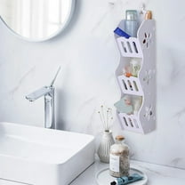 Merryso 3 Tier No Drill Wall Mounted Shelf, White PVC Adhesive Bathroom Organizer, Waterproof Small Space Storage Rack with Hanging Rings for Bedroom