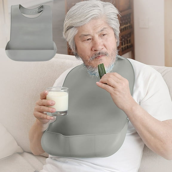 Merryso Adult Bibs Washable - Silicone Clothing Protectors for Elderly Seniors Disabled, Hook & Loop Closure, Large 20.47x14.17in, Reusable Lightweight for Men Women Mealtime