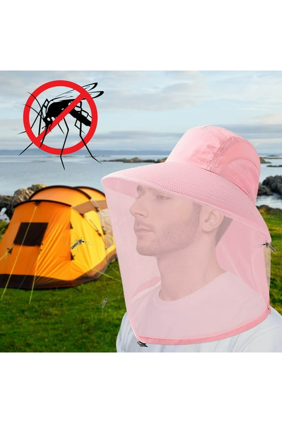 Adult Bug Net Hat with Sun Protection - Foldable 360° Mesh for Camping, Gardening, Fishing - UV Resistant Polyester, Adjustable Strap