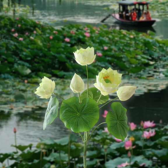 Merryso Artificial Lotus & Water Lilies - Lifelike, Fade-Resistant, Pollen-Free Fake Flowers for Home Decor (Dining Table, TV Stand), Buddhist Shrine, Fish Tank - 1pc