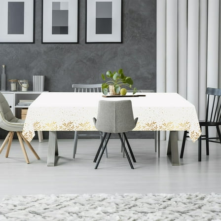 Merryso Christmas Disposable Tablecloth, White Snowflake Gold Star, 108x54In Rectangular Waterproof Plastic for Party