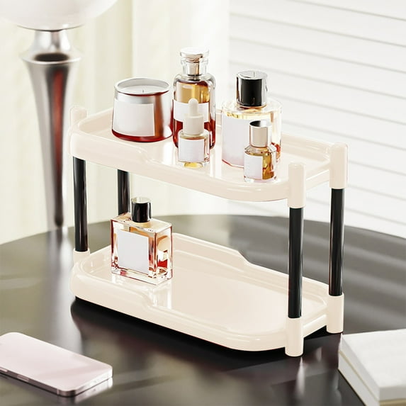 Merryso Desk Organizer, Multi-layer Plastic Desktop Storage Rack - Stackable Desk Shelf for Office, Kitchen, Bedroom - Small Items Organizer with Easy Installation, White