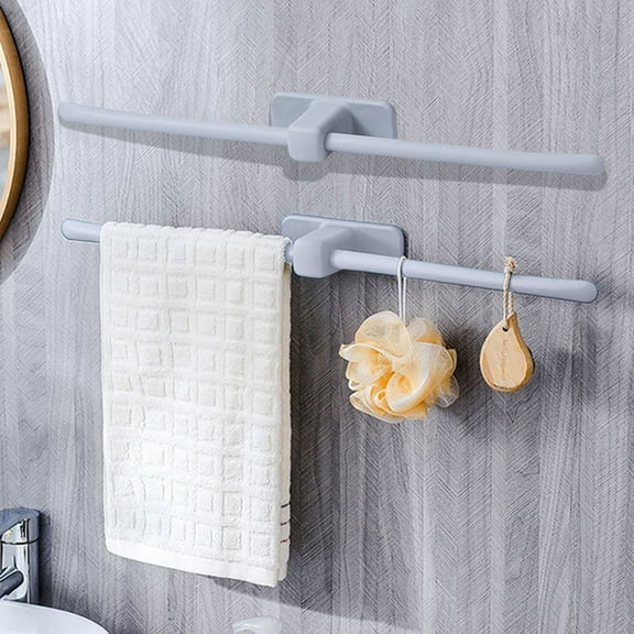 Merryso Drill-Free Adhesive Double Towel Rack for Bathroom - Scandinavian Gray, ABS Plastic, Wetproof & Fast-Drying, 24.02in Wall Mount No Damage, Kitchen & Home Use