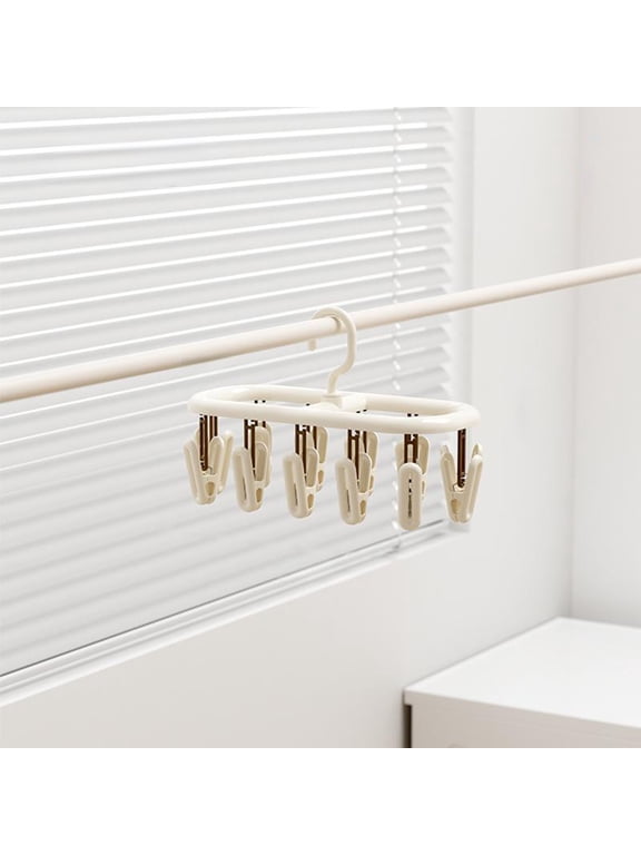 Foldable Sock & Underwear Drying Rack with 12/20 Clips, Plastic Space-Saving Laundry Rack with Rotatable Hook for Dorm, Home, Bathroom
