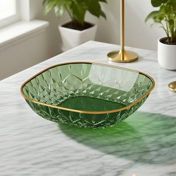 Merryso Food Grade PET 15x15cm Square Plate - Green, Gold Rimmed, Multi - Purpose for Home & Hotel