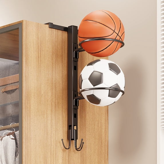 Merryso Heavy Duty Iron Basketball Storage Rack - No Drill, Multi-Layer Ball Organizer for Sports Balls, Nail-Free Installation, Indoor Outdoor Use, Large Capacity Sports Ball Holder