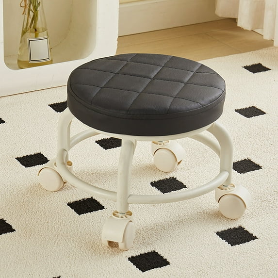 Merryso Low Rolling Stool with Wheels, 360° Swivel, Ergonomic Cushion - Multi-Purpose for Shoe, Sewing, Craft - Compact Small Rolling Seat for Home Workshop, Black