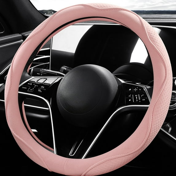 Merryso Microfiber Steering Wheel Cover, Non-Slip All-Weather, Thin Lightweight Easy Clean, Universal 14-16 Inch Pink, Enhances Grip for Cars, SUVs & Trucks