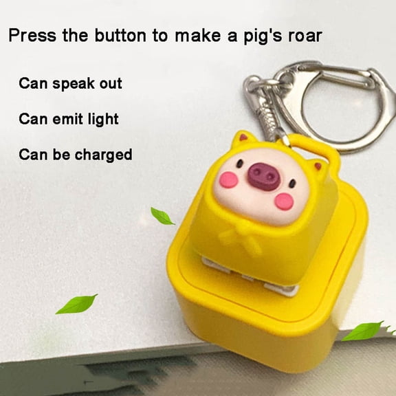 Merryso Pig Fidget Keychain - Rechargeable, Glowing with Gagging Sound, Stress Reliever for Adults, Press to Decompress Sensory Toy