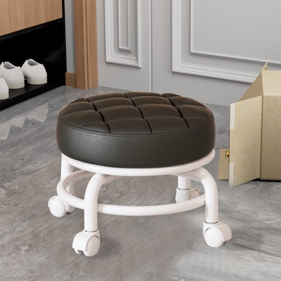 Merryso Rolling Low Stool with Wheels - Multifunctional Home Use, Portable Shoe Stool for Seamstress, DIY & Lazy Days, Compact Space-Saving, Comfortable PU Sponge Seat