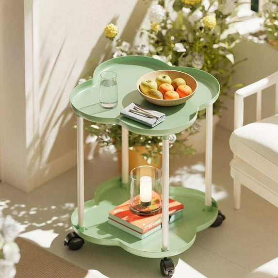 Merryso Rolling Storage Cart Green Plastic - Multifunctional Bedside/Side Table, Easy Assembly, 14.2x14.2x18.9in