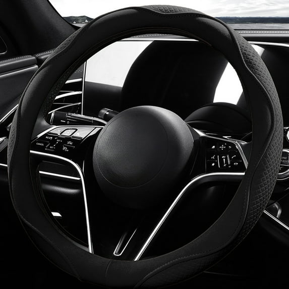 Merryso Universal Thin Fiber Steering Wheel Cover (36-40cm) - Non-Slip, All Season, Easy to Clean, Black
