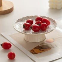 Merryso White Ceramic High Legged Fruit Plate - Chinese Style Fruit Tray Dessert Plates Tea Tray - Elegant Glossy Surface for Home Office Party Decor