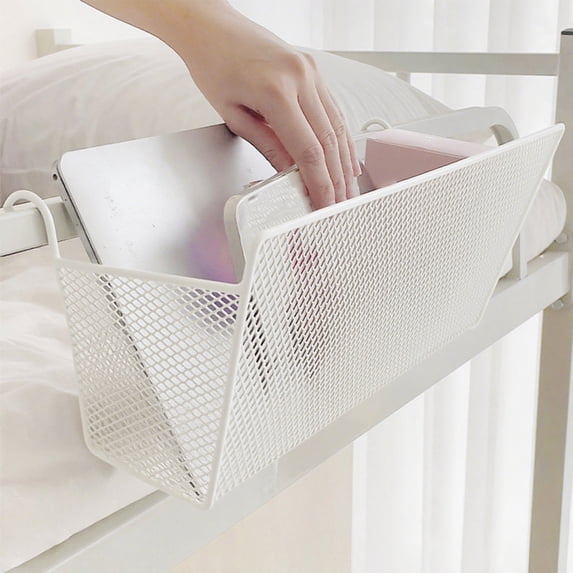 Merryso White Iron Bedside Hanging Storage Basket - 13.4x6.7x3.5 In, Multi-Purpose Organizer for Dorm, Bedroom & Small Spaces