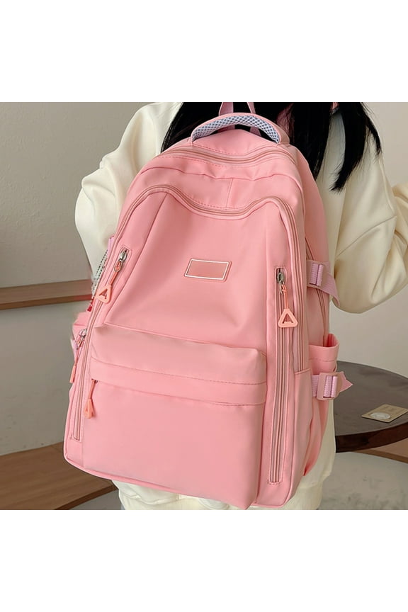 Women's Large Capacity Backpack - Cute Solid Color Sch-ool Bag for Teen Gi-rls, Lightweight with Multiple Pockets, Simple Versatile Campus Style