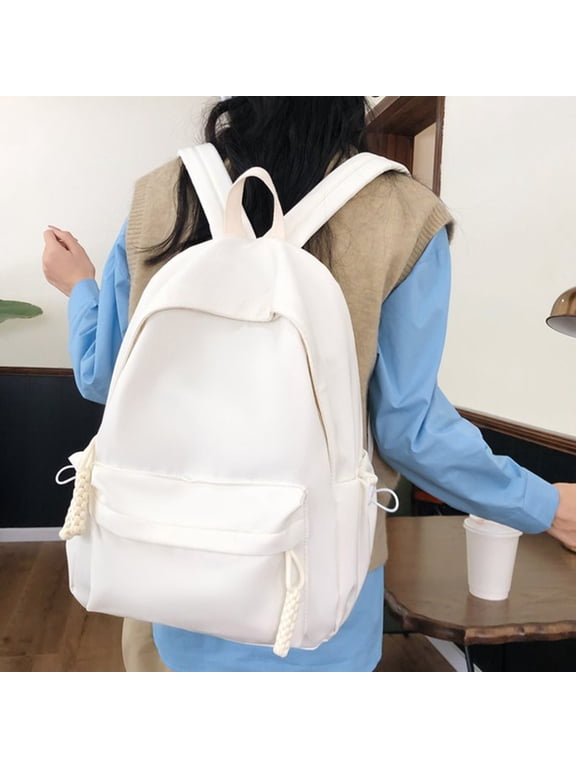 Women's Large Capacity Backpack, Cute White Campus Style, Simple Versatile for Middle/College Stu-dents, Multi-Pocket Lightweight Sch-ool Travel Bag