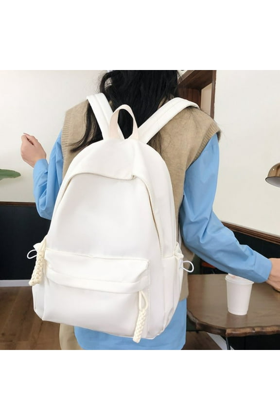 Women's Large Capacity Backpack, Cute White Campus Style, Simple Versatile for Middle/College Stu-dents, Multi-Pocket Lightweight Sch-ool Travel Bag