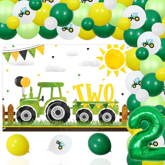 Merrystorm 68Pcs Farm Tractor 2nd Birthday Party Decorations Second Birthday Tractor Foil Balloon Garland Arch Kit for 2nd Tractor Themed Birthday Party Decor Supplies