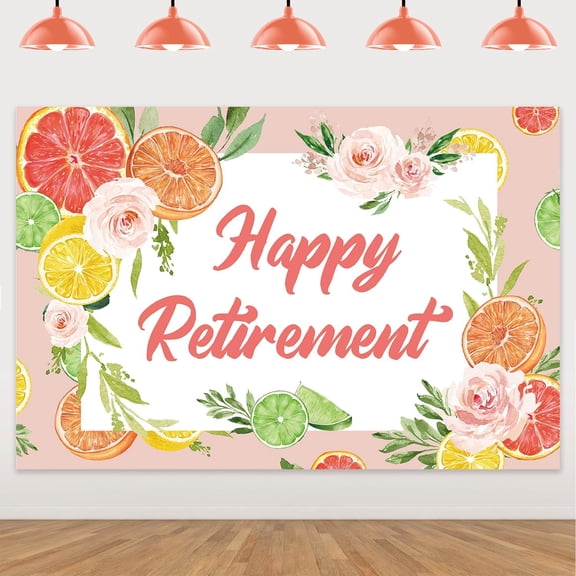 Merrystorm Citrus Happy Retirement Backdrop, Tropical Citrus Retirement Background Cloth Fruit Theme Citrus Retirement Party Decorations for Women Men Congrats Photo Booth Props Party Supplies 5x3ft
