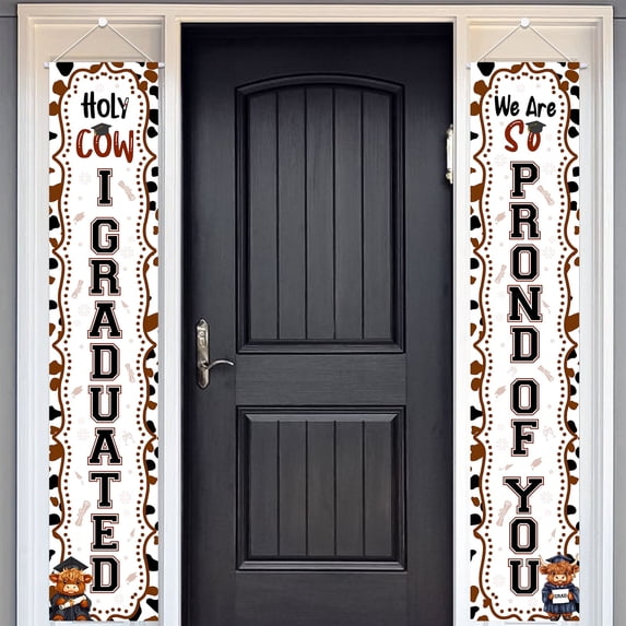 Merrystorm Holy Cow I Graduated Decoration Holy Cow I Graduated Outdoor Porch Signs Banner We Are so Proud of You Banner Highland Cow 2025 Graduation Decorations Kids Kindergarten Graduation Supplies