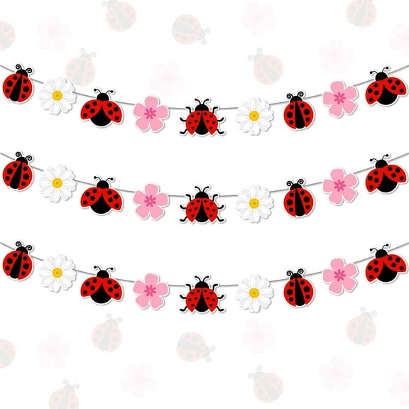 Merrystorm Ladybug Baby Shower Party Decoration Daisy Ladybug Garland Banner Little Ladybug Birthday Banner Insect Theme Party Decor for Ladybug Birthday Baby Shower Supply