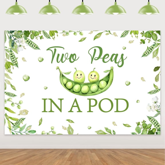Merrystorm Two Peas in A Pod Baby Shower Backdrop, Greenery Peas Themed Twins Photography Background, Sweet Peas Oh Babies Gender Reveal Pregnancy Announcement Party Supplies