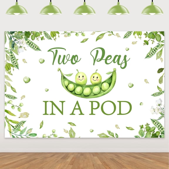 Merrystorm Two Peas in A Pod Baby Shower Backdrop, Greenery Peas Themed Twins Photography Background, Sweet Peas Oh Babies Gender Reveal Pregnancy Announcement Party Supplies