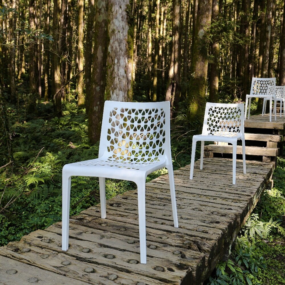 Milan White Stackable Polypropylene Armless Dining Chair Set