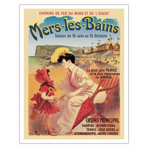 Mers-Les-Bains Seaside Resort- France - Vintage Travel Poster by Jules Cheret c.1900 - Fine Art Matte Paper Print (Unframed) 11x14in