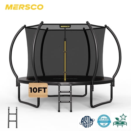 Mersco 10FT Trampoline for Kids with Ladder,Outdoor Recreational Trampolines with Enclosure Net,Jumping Trampoline SPACE for Kid Birthday and Festival Gift,Black