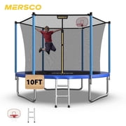 Mersco 10ft Trampoline for Kids,Outdoor Trampoline with Enclosure,Basketball Hoop and Ladder,Upright-Poled Backyard Trampoline PLAY for Family Fun,Jumping Trampoline fo Birthday Gifts,Blue