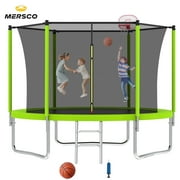 Mersco 10ft Trampoline for Kids,Outdoor Trampoline with Enclosure,BasketballHoop and Ladder,Upright-Poled Backyard Trampoline with Total Loading 960Lbs,Birthday Gifts,Green