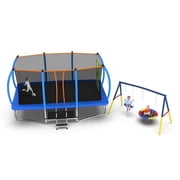 Mersco 8x14FT 4-in-1 Trampoline with Swing Set , Enclosure Net, Recreational Trampoline, Outdoor Kids and Adults Trampoline for Backyard, Beach, Birthday Gifts,Blue