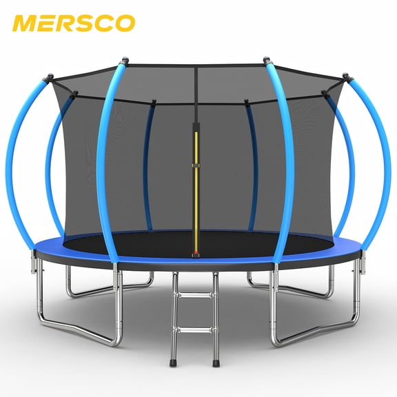 Mersco 12FT/14FT Kids Trampoline, ASTM Certified Heavy Duty Outdoor Trampoline with Safety Enclosure Net and Ladder for Backyard Family Fun, Pumpkin Trampoline SPACE
