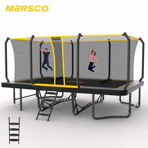 Mersco 12x18 FT Large Rectangle Trampoline for Kids and Adults,Big Outdoor Trampoline with Safety Enclosure Net,Fitness trampoline with Ladder for Backyard,Boys and Girls Birthday Gift,Black