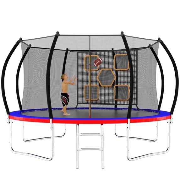 Mersco 14FT Trampoline for Kids, Pumpkin Outdoor Trampoline with Ladder,Enclosure , Storage Bag,Jumping Trampoline for Boys and Girls,Birthday ,Children's Gifts for Boys Girls,Red Black