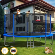 Mersco 14ft Trampoline Upgraded for Kids and Adults, Backyard Trampoline with Basketball Hoop and Enclosure Net,Jumping Trampoline PLAY for Boys and Girls Birthday Gift, Blue