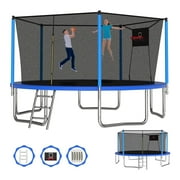 Mersco 14ft Trampoline Upgraded for Kids, Backyard Trampoline with Basketball Hoop and Enclosure, Loading 1320 lbs, Blue